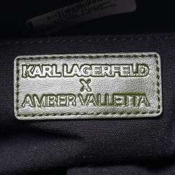 Pre Owned Karl Lagerfeld x Amber Valletta Green Pleated Faux Leather K/Kushion Fold Over Shoulder Bag