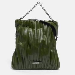 Pre Owned Karl Lagerfeld x Amber Valletta Green Pleated Faux Leather K/Kushion Fold Over Shoulder Bag