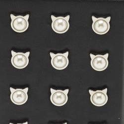 Pre Owned Karl Lagerfeld Black Leather NYC Choupette Pearl Embellished Clutch