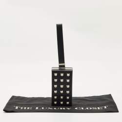 Pre Owned Karl Lagerfeld Black Leather NYC Choupette Pearl Embellished Clutch