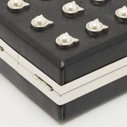 Pre Owned Karl Lagerfeld Black Leather NYC Choupette Pearl Embellished Clutch