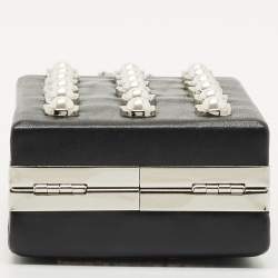 Pre Owned Karl Lagerfeld Black Leather NYC Choupette Pearl Embellished Clutch