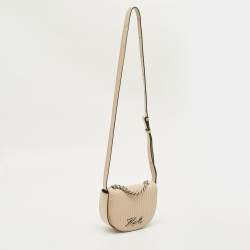 Pre Owned Karl Lagerfeld Light Beige Quilted Leather K/Signature Convertible Belt Bag