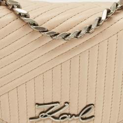 Pre Owned Karl Lagerfeld Light Beige Quilted Leather K/Signature Convertible Belt Bag