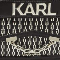 Pre Owned Karl Lagerfeld Black/Silver Leather K/Seven Shoulder Bag