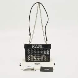 Pre Owned Karl Lagerfeld Black/Silver Leather K/Seven Shoulder Bag