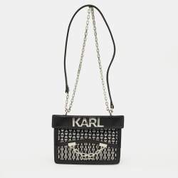 Pre Owned Karl Lagerfeld Black/Silver Leather K/Seven Shoulder Bag