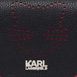 Pre Owned Karl Lagerfeld Black/Pink Leather Wallet on Strap