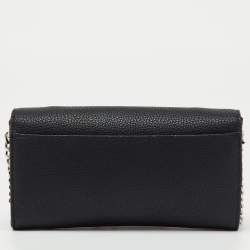 Pre Owned Karl Lagerfeld Black/Pink Leather Wallet on Strap