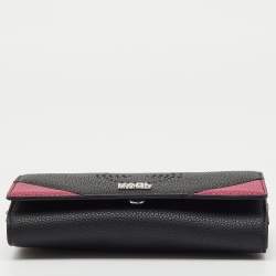 Pre Owned Karl Lagerfeld Black/Pink Leather Wallet on Strap
