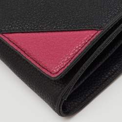 Pre Owned Karl Lagerfeld Black/Pink Leather Wallet on Strap