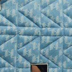 Pre Owned Karl Lagerfeld K/Kuilted Large Blue Denim Jacquard Flap Shoulder Bag