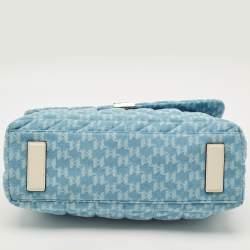 Pre Owned Karl Lagerfeld K/Kuilted Large Blue Denim Jacquard Flap Shoulder Bag