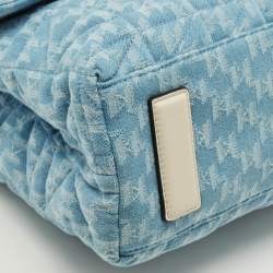 Pre Owned Karl Lagerfeld K/Kuilted Large Blue Denim Jacquard Flap Shoulder Bag
