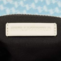 Pre Owned Karl Lagerfeld K/Kuilted Large Blue Denim Jacquard Flap Shoulder Bag