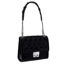 Karl Lagerfeld Black Leather Small K/Kuilted Studs Top Handle Bag