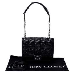 Karl Lagerfeld Black Leather Small K/Kuilted Studs Top Handle Bag