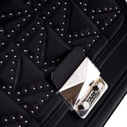 Karl Lagerfeld Black Leather Small K/Kuilted Studs Top Handle Bag