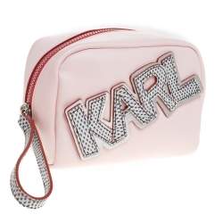 Pre Owned Karl Lagerfeld Pink Leather Wristlet Pouch