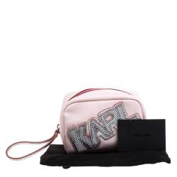 Pre Owned Karl Lagerfeld Pink Leather Wristlet Pouch