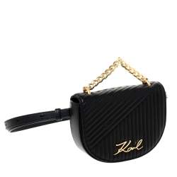 Pre Owned Karl Lagerfeld Black Quilted Leather Belt Bag