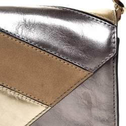 Pre Owned Karl Lagerfeld Metallic Leather and Suede Flap Shoulder Bag