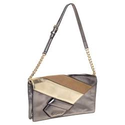 Pre Owned Karl Lagerfeld Metallic Leather and Suede Flap Shoulder Bag