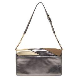 Pre Owned Karl Lagerfeld Metallic Leather and Suede Flap Shoulder Bag