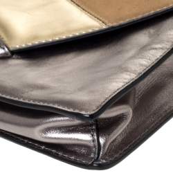 Pre Owned Karl Lagerfeld Metallic Leather and Suede Flap Shoulder Bag