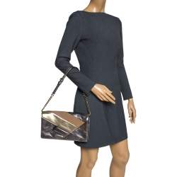 Pre Owned Karl Lagerfeld Metallic Leather and Suede Flap Shoulder Bag