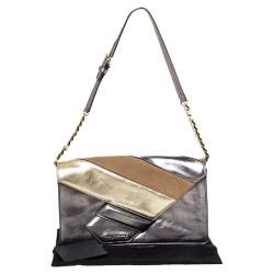 Pre Owned Karl Lagerfeld Metallic Leather and Suede Flap Shoulder Bag