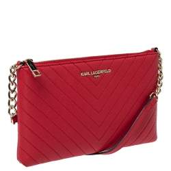 Pre Owned Karl Lagerfeld Red Leather Gigi Crossbody Bag