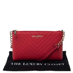 Pre Owned Karl Lagerfeld Red Leather Gigi Crossbody Bag
