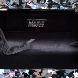 Pre Owned Karl Lagerfeld Black/Silver Glitter Acrylic Choupette Minaudiere Chain Box Clutch                  