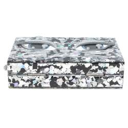 Pre Owned Karl Lagerfeld Black/Silver Glitter Acrylic Choupette Minaudiere Chain Box Clutch                  
