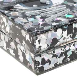 Pre Owned Karl Lagerfeld Black/Silver Glitter Acrylic Choupette Minaudiere Chain Box Clutch                  