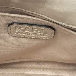 Pre Owned Karl Lagerfeld Beige Leather K/Signature Crossbody Bag