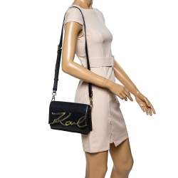 Karl Lagerfeld Black Leather K/Signature Crossbody Bag