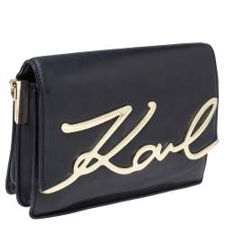 Karl Lagerfeld Black Leather K/Signature Crossbody Bag