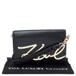 Karl Lagerfeld Black Leather K/Signature Crossbody Bag