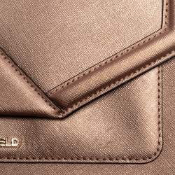 Pre Owned Karl Lagerfeld Metallic Rose Gold Leather K/Klassik Shoulder Bag