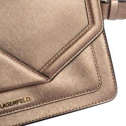 Pre Owned Karl Lagerfeld Metallic Rose Gold Leather K/Klassik Shoulder Bag