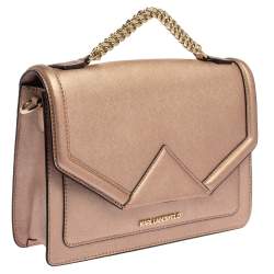 Pre Owned Karl Lagerfeld Metallic Rose Gold Leather K/Klassik Shoulder Bag