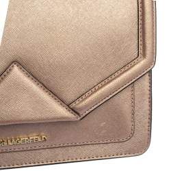 Pre Owned Karl Lagerfeld Metallic Rose Gold Leather K/Klassik Shoulder Bag