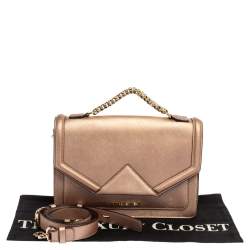 Pre Owned Karl Lagerfeld Metallic Rose Gold Leather K/Klassik Shoulder Bag