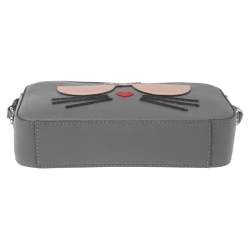 Pre Owned Karl Lagerfeld Grey Leather Maybelle Choupette Crossbody Bag