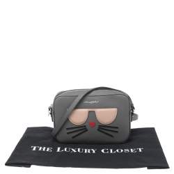 Pre Owned Karl Lagerfeld Grey Leather Maybelle Choupette Crossbody Bag