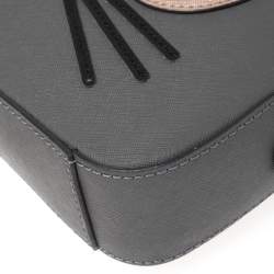 Pre Owned Karl Lagerfeld Grey Leather Maybelle Choupette Crossbody Bag