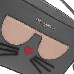 Pre Owned Karl Lagerfeld Grey Leather Maybelle Choupette Crossbody Bag