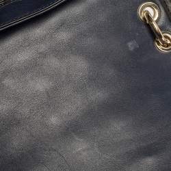 Pre Owned Karl Lagerfeld Blue/Black Leather and Tweed K/Kuilted Flap Shoulder Bag